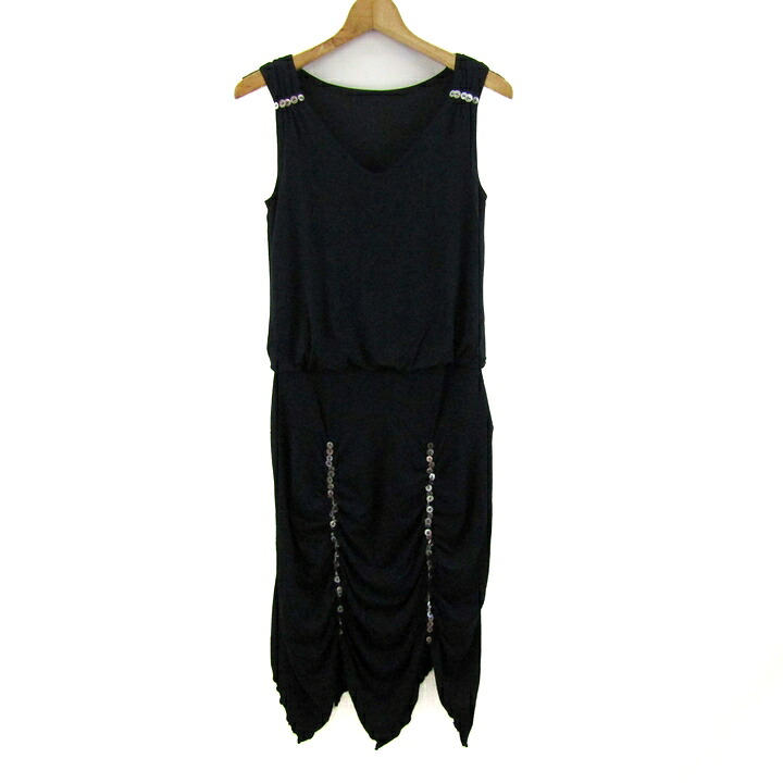 【39％OFFクーポン配布中 7/19 20:00～7/26 01:59】GRACE CONTINENTAL グレースコンチネンタル ロングワンピース トップス ノースリーブ スパンコール レディース 36サイズ ブラック 【中古】｜barce