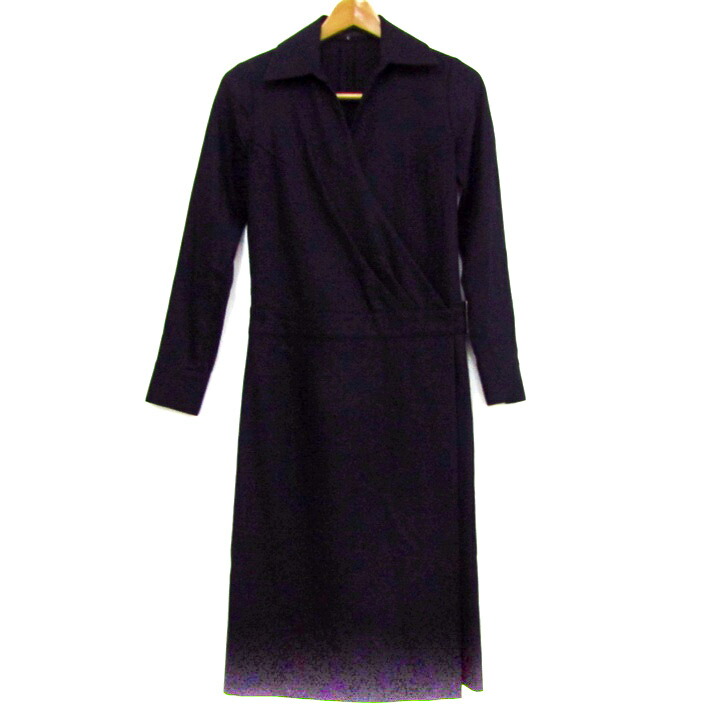 UNTITLED アンタイトル ロングワンピース トップス 長袖 カシュクール 日本製 レディース 1サイズ ブラック 【中古】