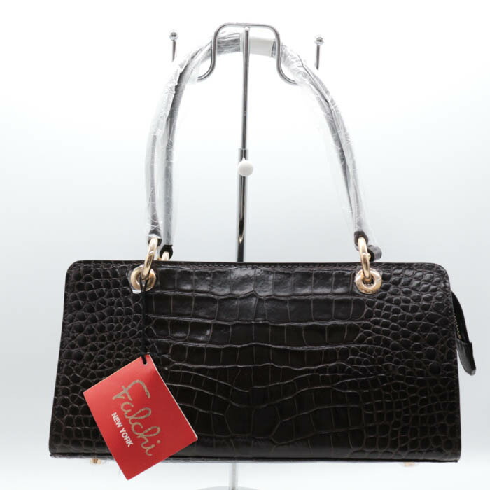 Falchi New York ファルチニューヨーク ハンドバック 未当て嵌める 即物的なめし革 鞄 鞄 ブランド名 レディース 赤銅色 【中古】