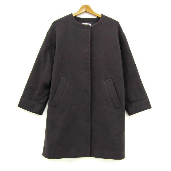 【39%OFFクーポン配布中 7/19 20:00~7/26 01:59】Adam et Rope' アダムエロペ ノーカラーコート ウール混 アウター レディース Fサイズ パープル 【中古】|barce