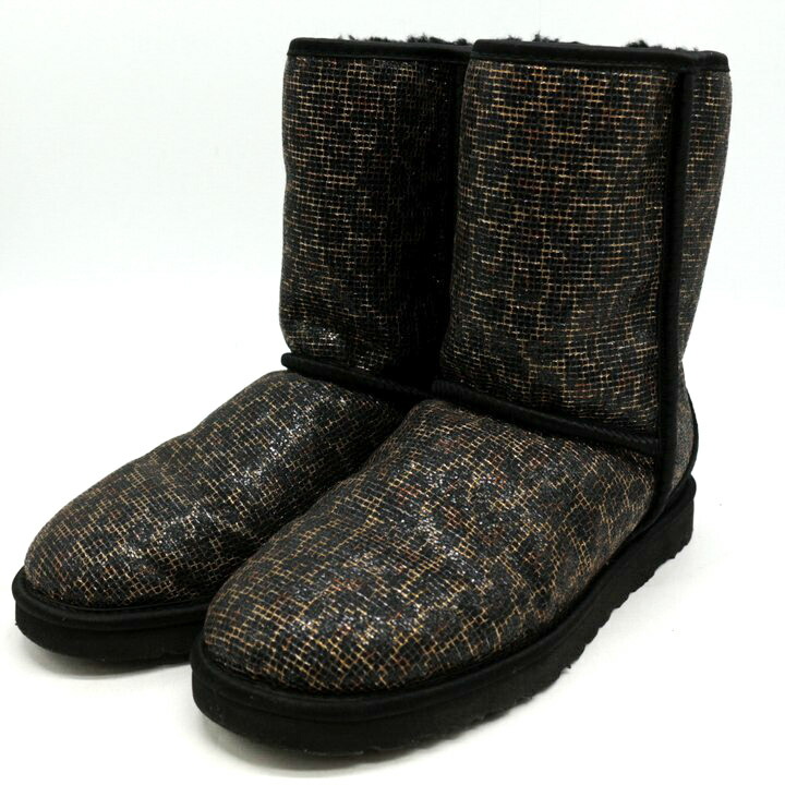 UGG アグ ブーツ シューズ ボアブーツ ブランド名 毛の荒物柄 靴 メンズ 26大きさ 黒いこと×ゴールド 【中古】