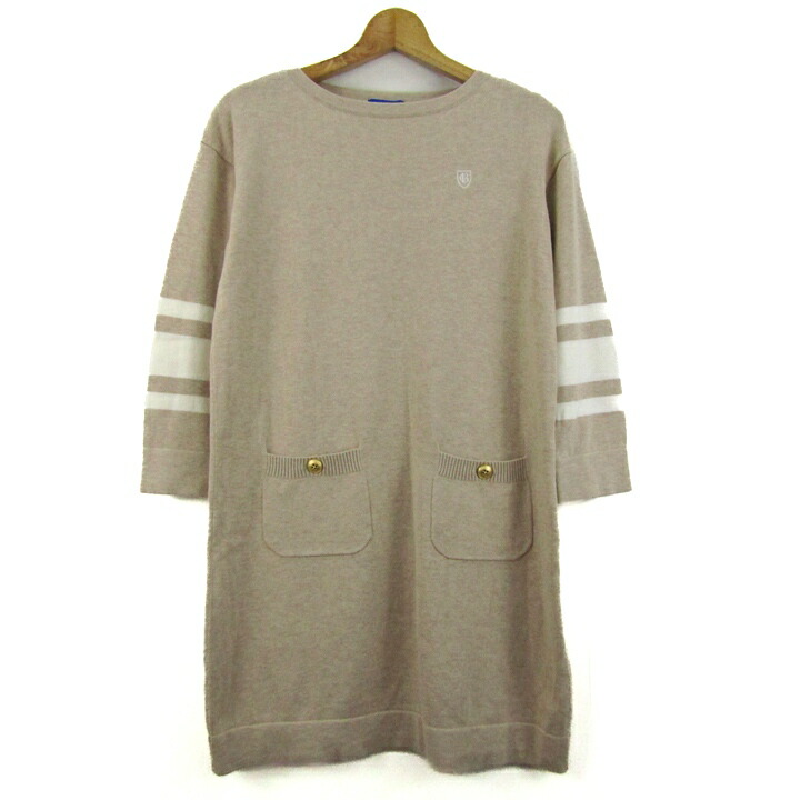 BLUE LABEL ブルーレーベルクレストブリッジ 編み物衣装 長袖 羊毛混 トップス レディース 38大きさ ベージュ×白いこと 【中古】