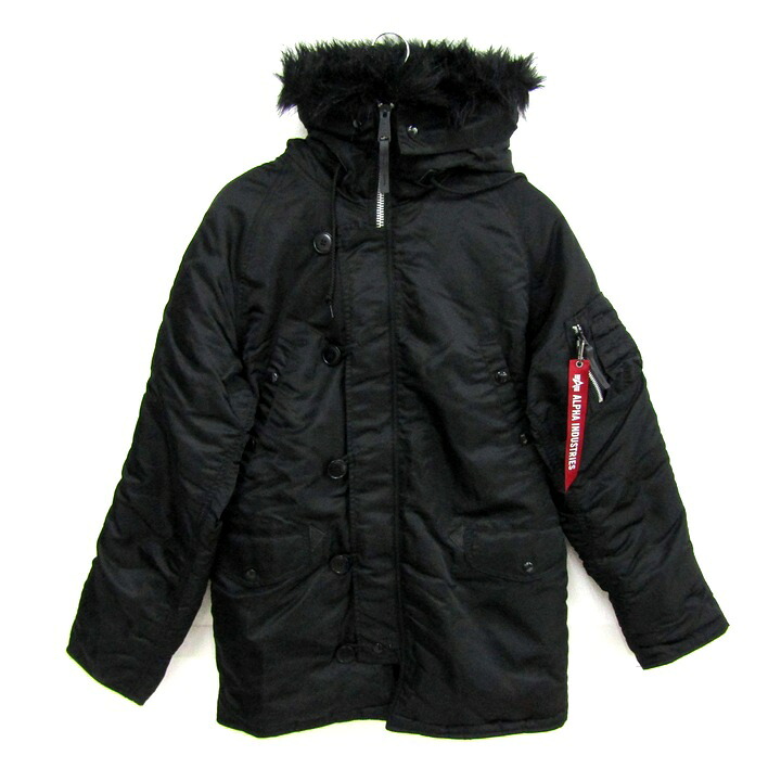 【39%OFFクーポン配布中 7/19 20:00~7/26 01:59】ALPHA INDUSTRIES アルファインダストリーズ ナイロンジャケット 中綿ジャンパー ファーフード エドウィン メンズ Lサイズ ブラック 【中古】|barce