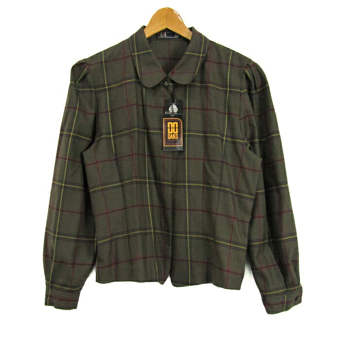 DAKS ダックス 長袖プルオーバー 照合のしるし柄 羊毛 トップス レディース 9R大きさ カーキ×黄色 【中古】