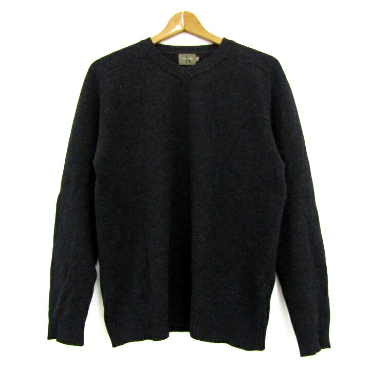Calvin klein カルバンクライン スウェーター トップス 長袖 Vのど首 編み物 羊毛 メンズ M大きさ 黒いこと 【中古】