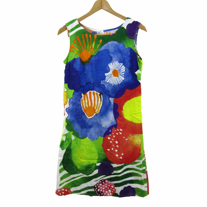 marimekko マリメッコ ノースリーブ衣裳 トップス 花柄 レディース 34大きさ 緑であること×青碧×赤いこと 【中古】