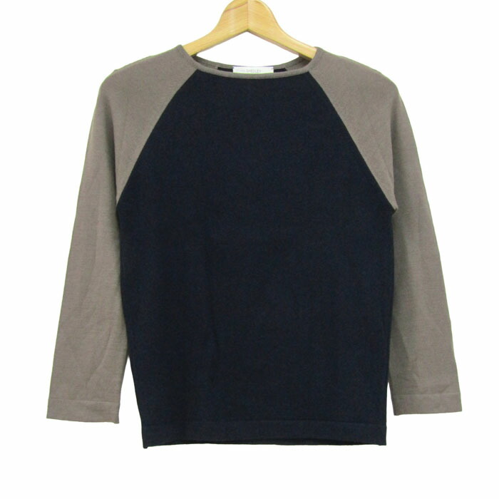JOHN SMEDLEY ジョンスメドレー バイカラーニット トップス ラグラン衣袂 羊毛 レディース ﾌﾘｰサイズ 米国海軍×濃灰色 【中古】