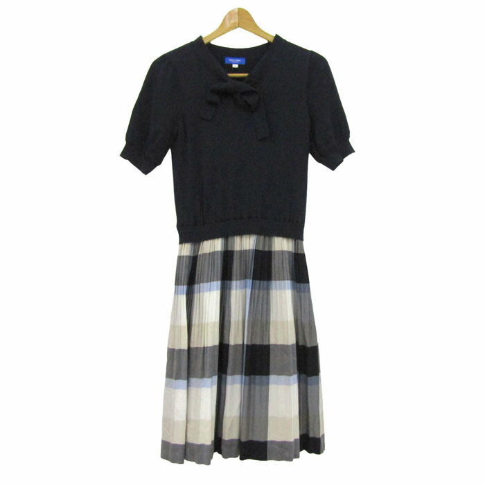 【39％OFFクーポン配布中 7/19 20:00～7/26 01:59】BLUE LABELCRESTBRIDGE ブルーレーベル・クレストブリッジ ワンピース トップス チェック柄 レディース 38サイズ ネイビー&times;ブルー 【中古】｜barce