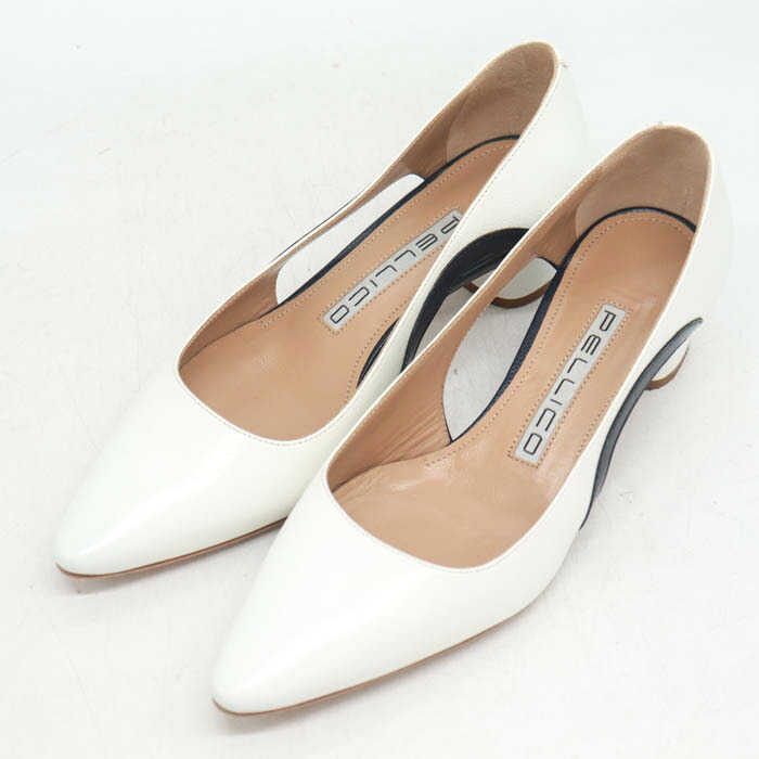 【39％OFFクーポン配布中 7/19 20:00～7/26 01:59】PELLICO ペリーコ パンプス ポインテッドトゥ チャンキーヒール シューズ 靴 ブランド イタリア製 レディース 35サイズ ホワイト 【中古】｜barce