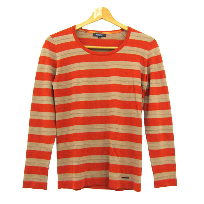 BURBERRY LONDON バーバリーロンドン ニット トップス ボーダー シルク混 レディース 2サイズ オレンジ&times;べージュ 【中古】｜barce