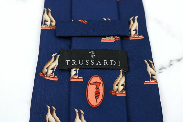 楽天市場 トラサルディ Trussardi 犬 小剣ロゴ グレイハウンド シルク イタリア製 動物柄 ネイビー シルク ブランド ネクタイ 送料無料 中古 良品 Barce