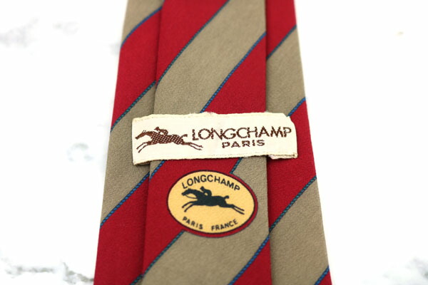 楽天市場 ロンシャン Longchamp 大剣ロゴ 小剣ロゴ 馬 シルク イタリア製 ストライプ柄 レッド シルク ブランド ネクタイ 送料無料 中古 良品 Barce