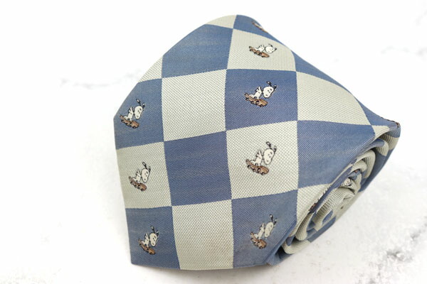 楽天市場 ピーナッツ Peanuts スヌーピー スケボー 漫画 コミック グッズ シルク キャラクター柄 ブルー シルク ブランド ネクタイ 送料無料 中古 美品 Barce