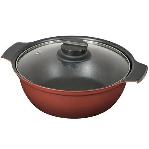 卓上鍋 20cm IH対応 蓋付き ふっ素加工 旨味 HB-6963 赤 2～3人用 オール熱源対応 日常料理に使いやすい 両手鍋 ふた付き ガス火 おしゃれ パール金属画像