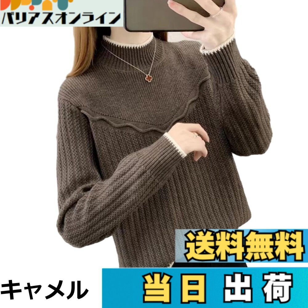 【送料無料】[RoyzTocz] セーター レディース カットソー ハイネック ニットトップス 長袖 インナー 切り替え ゆったり カジュアル ファッション 大人 可愛い 伸縮性 着痩せ 体型カバー 通勤 着心地 韓国 着回し 柔らかい オフィス お出かけ 春 秋冬