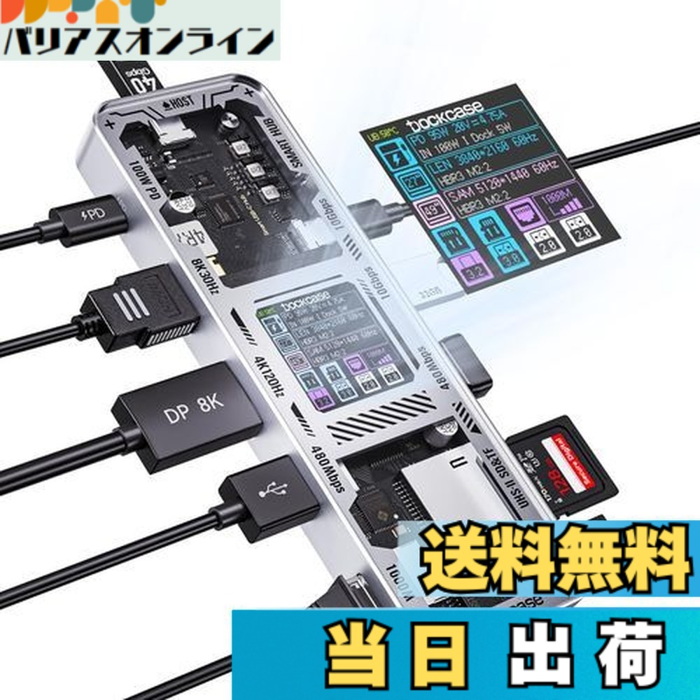 【送料無料】DOCKCASE 10-in-1 usb c ハブ スケルトン設計、4K@60Hz HDMI＆DP、Gigabit Ethernet、USB-CとUSB-A 10Gbpsデータポート搭載、100w PD急速充電、UHS-II TF/SDスロット MacBook Air/Pro, XPSなど対応 (Silver)