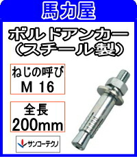 サンコーテクノ ボルトアンカー BA-1620【15本入】ミリねじ (スチール製)