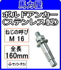 サンコーテクノ ボルトアンカー SBA-1616【15本入】 (ステンレス製)