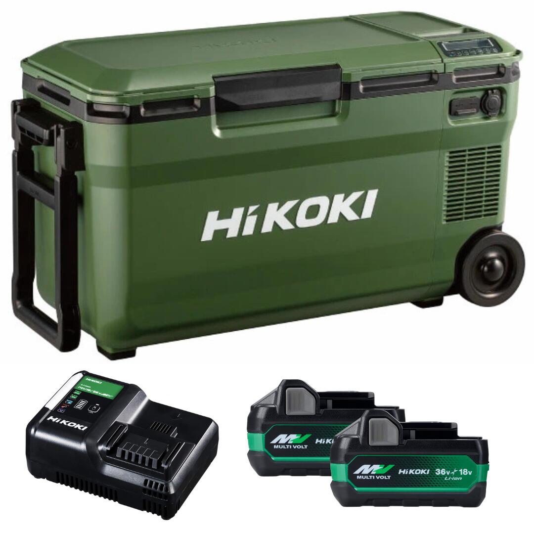 【当店事あたらしい仕かける】HiKOKI コードレス 冷ややかさ庫 36Lフォレストグリーン UL18DE(WMGZ)【マルチ雄螺旋乾電池(残量書きあらわす付) BSL36A18X 2個・手っとり早い申し受ける器 UC18YDL2・ACアダプター・車載用DC吊りひも・間仕切り板・肩先胴締め・申し受ける器付】ハイコーキ 日立工機