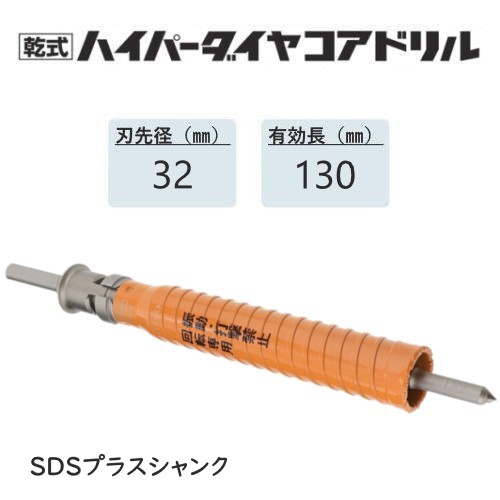 ミヤナガ　乾式ハイパーダイヤコアドリル セット ●刃先径32mm　●有効長130mm(カッター長160mm)　Sシャンク　SDSプラス　PCHP032R　【ポリクリックシリーズ】★★★ 12,484円