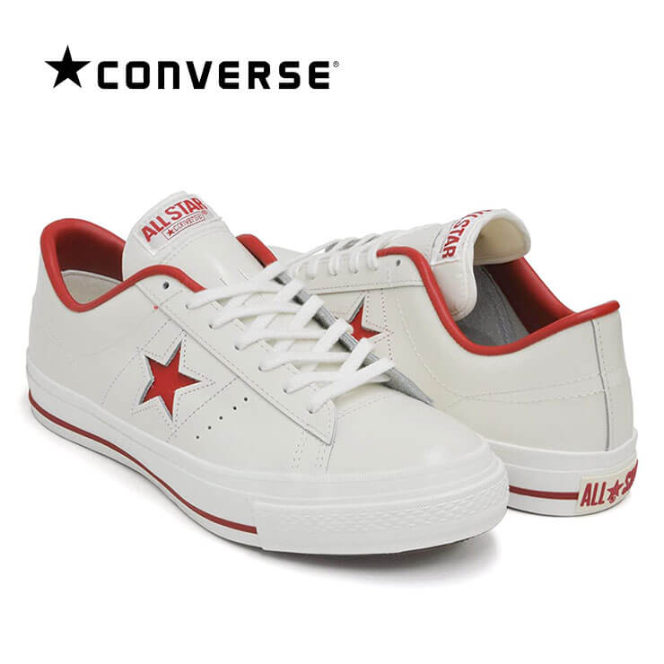 CONVERSE コンバース ONESTAR J ワンスターJ 日本製 MADE IN JAPAN 本革 レザー ローカット メンズ レディース スニーカー WHITE/RED 25.5cm 26cm 27cm 27.5cm 28cm|BARNSNETSHOP
