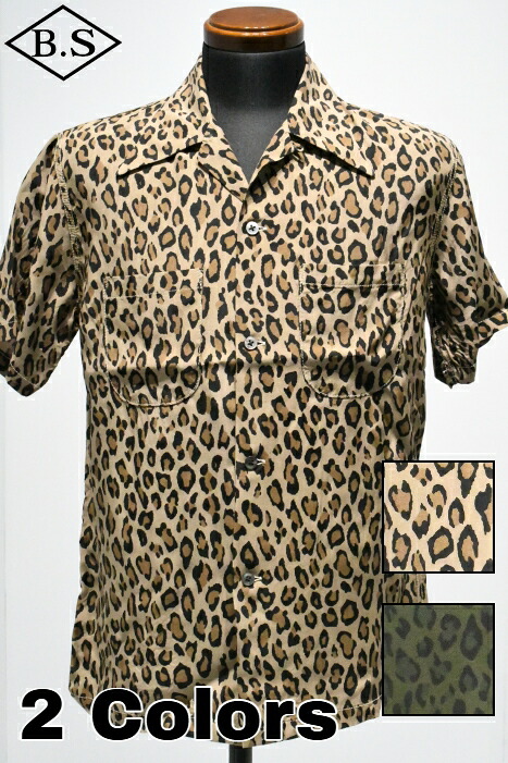 【期間限定ポイント5倍】クッシュマン CUSHMAN 半袖シャツ 65462 LEOPARD OPEN COLLAR SHIRTS レーヨン オープンカラーシャツ｜BarnStormer3号店