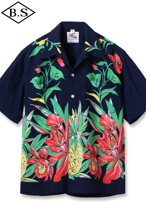 デューク カハナモク DUKE KAHANAMOKU アロハシャツ Lot No. DK39638 DUKE KAHANAMOKU SPECIAL EDITION ORCHID AND PINEAPPLE (SHORT SLEEVE) NAVY｜BarnStormer3号店