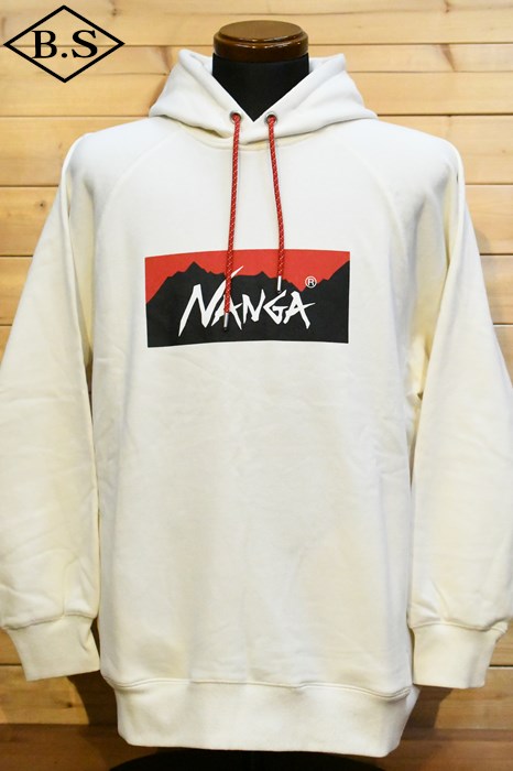 【継続期間押さえる尖んがり5倍】ナンガ NANGA 流汗 ECO HYBRID BOX LOGO SWEAT HOODIE(UNISEX) WHT