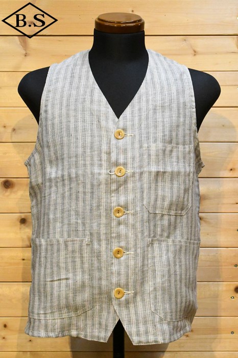 【期間限定ポイント5倍】ダッパーズ Dapper’s ベスト LOT1712 Classical Linen Work Vest GRAY STRIPE|BarnStormer3号店
