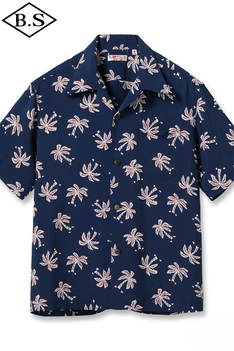 【継続期間制限事項尖んがり5倍】サンサーフ SUN SURF アロハシャツ SS39427 RAYON HAWAIIAN SHIRT “SCATTERED PALMTREE” NAVY