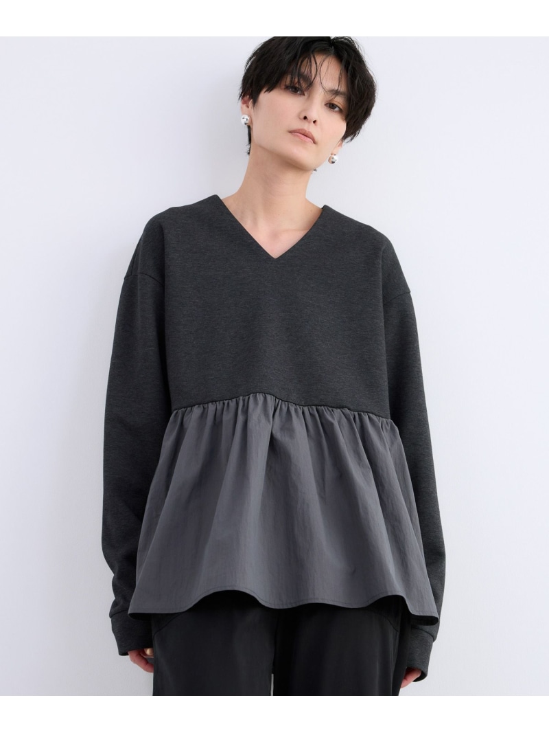 【SALE／30%OFF】Vネックペプラムプルオーバー / マシンウォッシャブル BARNYARDSTORM バンヤードストーム トップス カットソー・プルオーバー 青み 薄墨色 ベージュ【RBA_E】【貨物輸送無料】[ Fashion]