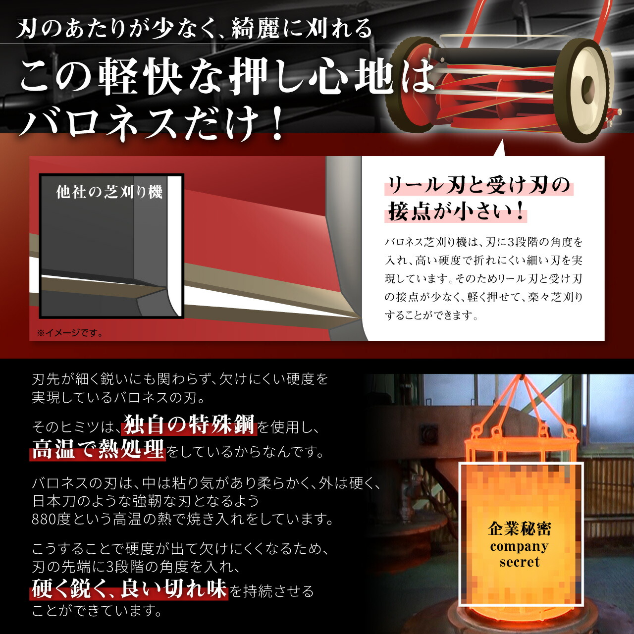バロネス 手動式芝刈り機 LM4D プロ用刃物を搭載した家庭用芝刈機