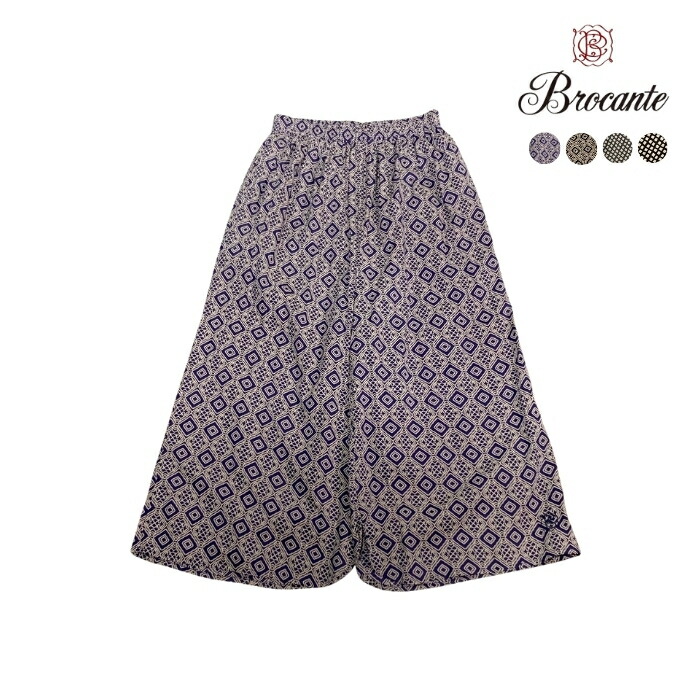 【2026SS再入荷】Brocante ブロカント インドプリント ピエロパンツ ワイドパンツ スカンツ イージーパンツ ボトムス レディース　33344X / 33-0344X　[ポイント10倍]