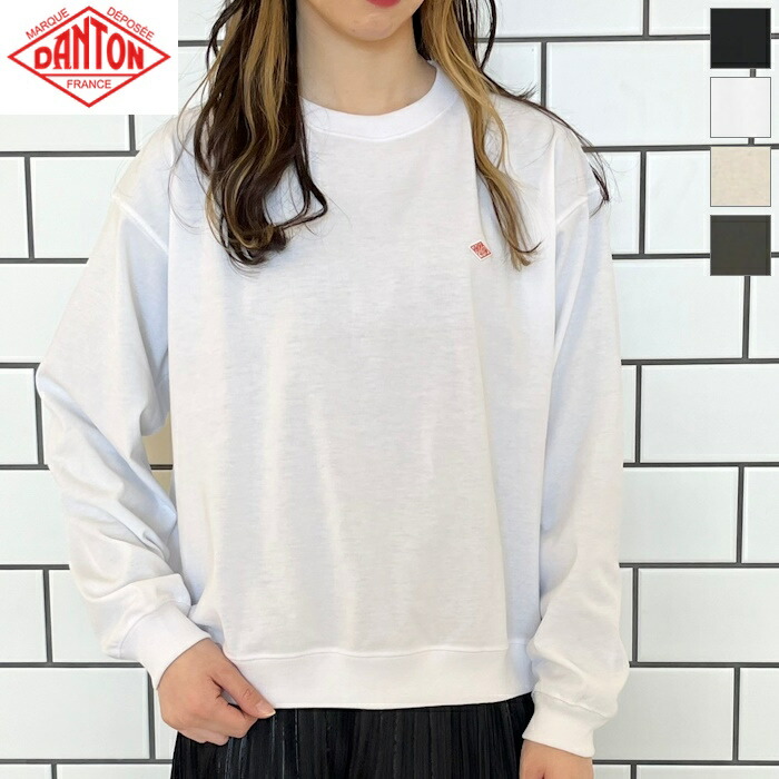 【2026SS再入荷】DANTON ダントン レディース クルーネック 長袖スウェットTシャツ リブ袖 ロゴワッペン ロンT SWEAT T-SHIRT　DT-C0203 TCB　日本正規代理店商品