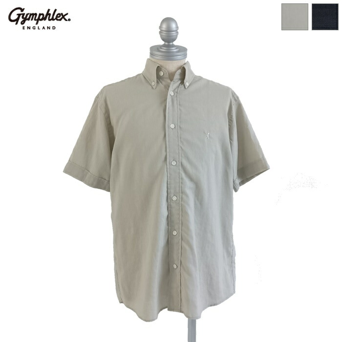 【SALE 30%OFF】Gymphlex ジムフレックス メンズ リネンポリエステルクロス ボタンダウンシャツ 半袖シャツ 無地 B.D. SHIRT S/S　GY-B0244 LIP