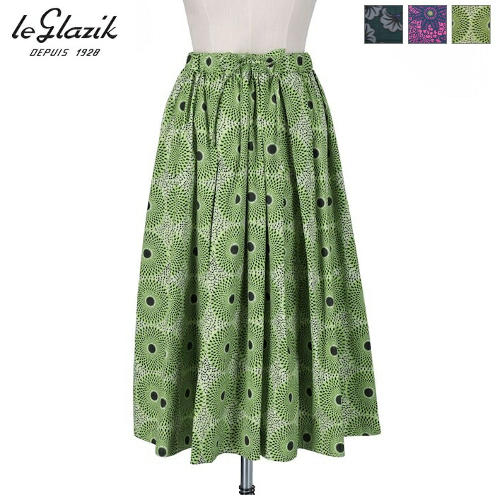 【2026SS新色】Le glazik ル グラジック レディース バティックギャザースカート フレアスカート 総柄 TUCK GATHERED SKIRT　LG-F0076 BTK　[ポイント10倍]