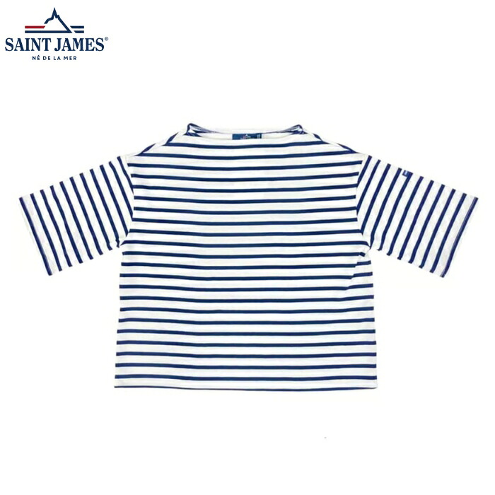 SAINT JAMES セントジェームス 20JC TEE LOOSE 五分袖ドロップショルダー オーバーサイズ Tシャツ ボートネック ボーダー NEIGE/MARINE 白/マリン レディース ユニセックス｜alo ONLINE SHOP