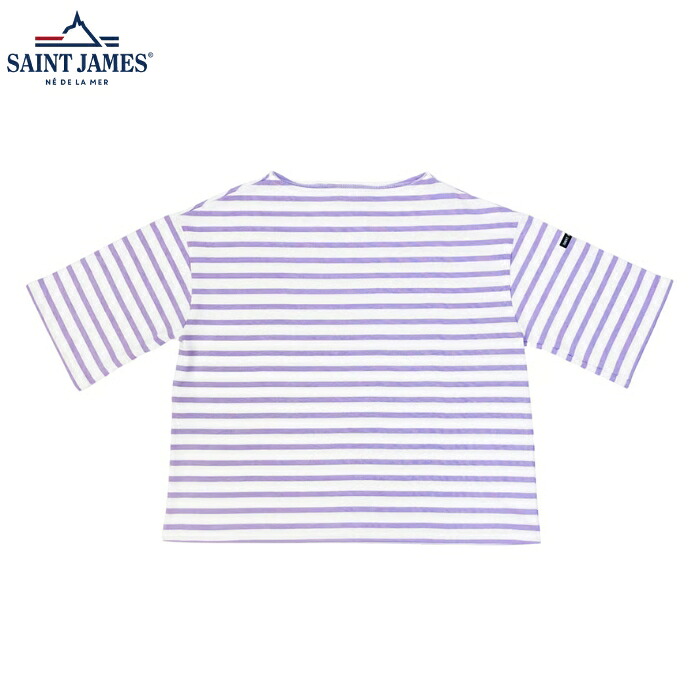 SAINT JAMES セントジェームス 20JC TEE LOOSE 五分袖ドロップショルダー オーバーサイズ Tシャツ ボートネック ボーダー NEIGE/LILAS 白/リラパープル レディース ユニセックス｜alo ONLINE SHOP