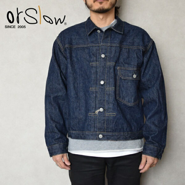 メンズ　Orslow オアスロウ 1st type ジージャン デニム ジャケット ファースト ワンウォッシュ 40's PLEATED FRONT BLOUSE DENIM JACKET UNISEX 03-6011-81