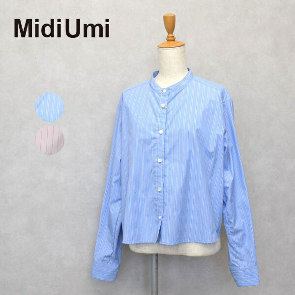 レディース 　MidiUmi　ミディウミ　patterned short shirt パターンショートシャツ　ノーカラーシャツ　シャツブラウス 3-739993