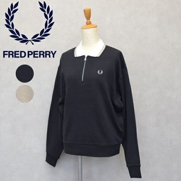レディース　Fred Perry　フレッドペリー　Zip Neck Collar Sweatshirt ジップカラースウェット　ハーフジップ　プルオーバー　スウェット　裏パイル　G1149