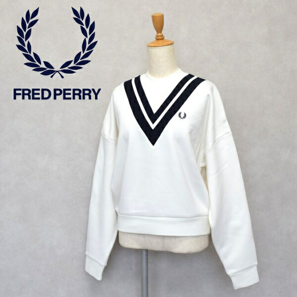レディース Fred Perry フレッドペリー V-Insert Tipped Sweatshirt Vトリムスウェットシャツ ティーシャツ 流汗 裏起毛 G1172 トップス-スウェット・トレーナー