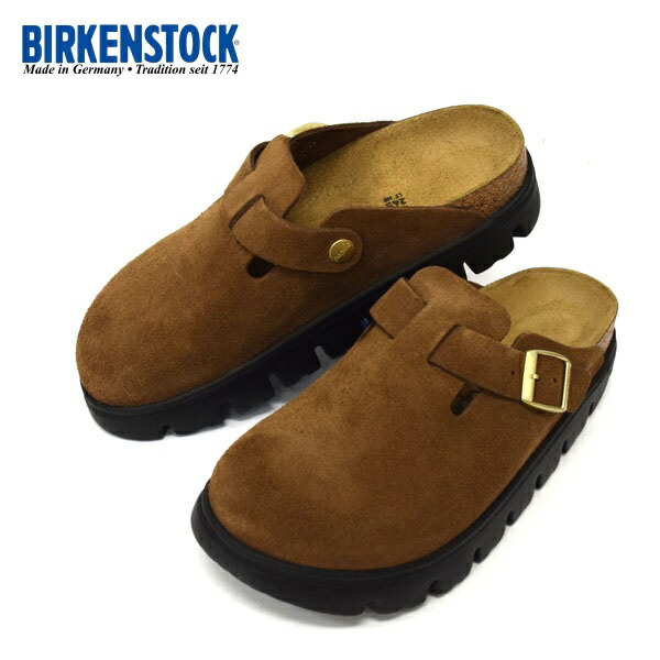 レディース BIRKENSTOCK Papillio ビルケンシュトック Boston Chunky 豆の町 チャン足懸かり スエードクロスなめし革   DARK-TEA/BLACK  SUEDE-LEATHER 1028402