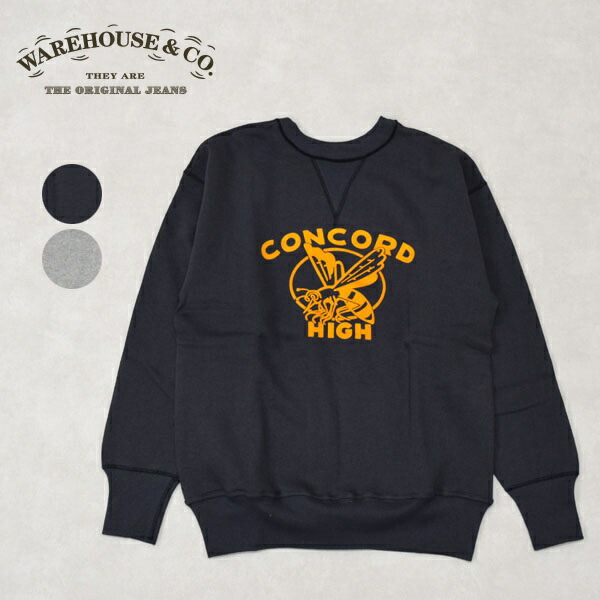 メンズ　WAREHOUSE　ウエアハウス　Lot 401CONCORD プリント SET IN FLAT SEEM　クルースウェット　裏起毛　401 CONCORD