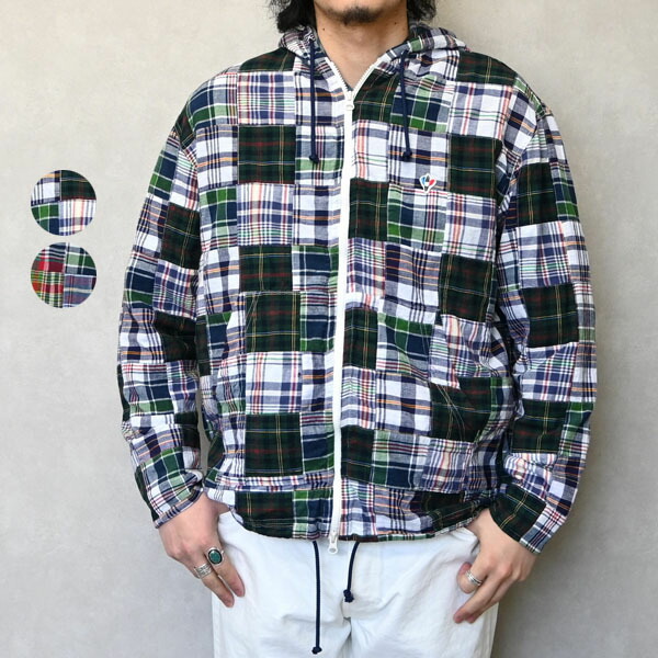メンズ  ARVOR MAREE アルボーマレー パーカー MADRS Patchwock ZIP PARKA ZPK-MADRAS ZPK-MADRAS パッチワーク ジップアップ パーカー パーカー-メンズファッション