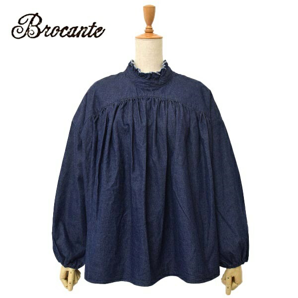 レディース　Brocante　ブロカント　DOMINGO ドミンゴ　長袖シャツ　ブラウス　ヴロンブラウス デニム　フリルカラー　前後着用可　36-0286E