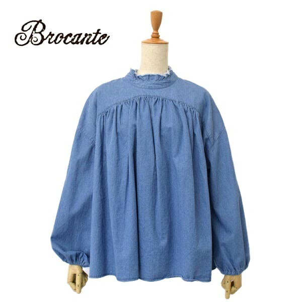 レディース　Brocante　ブロカント　DOMINGO ドミンゴ　長袖シャツ　ブラウス　ヴロンブラウス デニム　フリルカラー　前後着用可　36-0287E