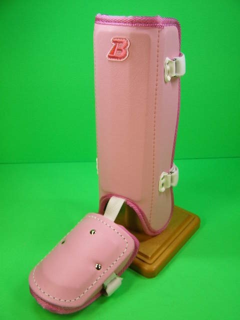 ベルガード BELGARD オーダーカラー ピンク×ピンクヘリ Bマークピンク FG912 プロ仕様合皮巻きタイプ フットガード ロングタイプ レッグガード 女子野球、女子ソフトボール選手に人気のカラーです！