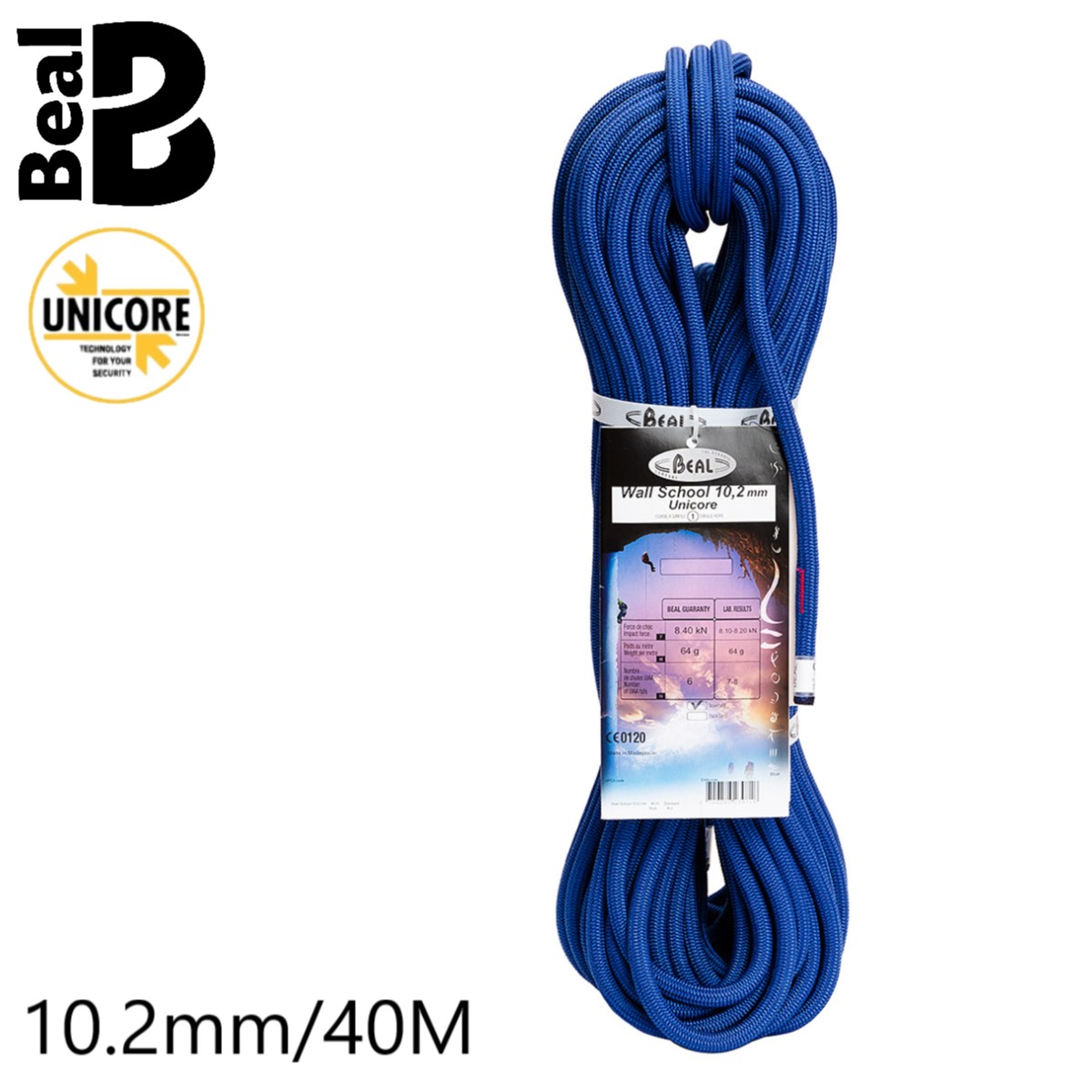 【 ベアール 10.2mm ウォールスクール ユニコア 40m 】 外被のズレをなくすことで、インドアの酷使で高い耐久性を誇るロープ
