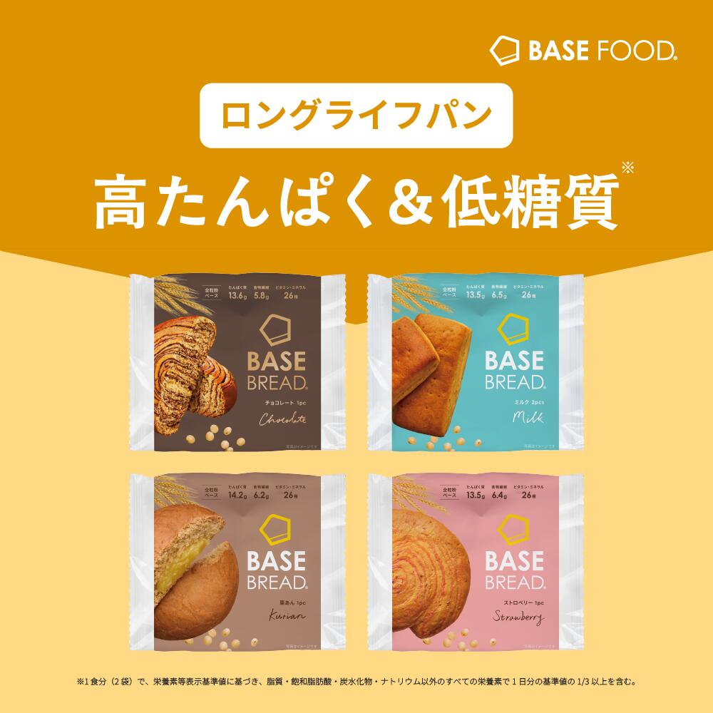 【ポイント10倍+エントリーポイント10倍】ベースブレッド 4種 8袋 40袋 パン [チョコ、ミルク、栗あん、ストロベリー] 置き換えダイエット ダイエット食品 完全栄養食 低糖質 BASE BREAD ベースフード BASE FOOD｜ベースフード 店